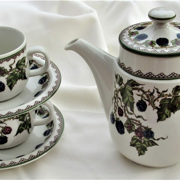 Cafetière vintage GOEBEL BROMBEERE 2 tasses 2 soucoupes