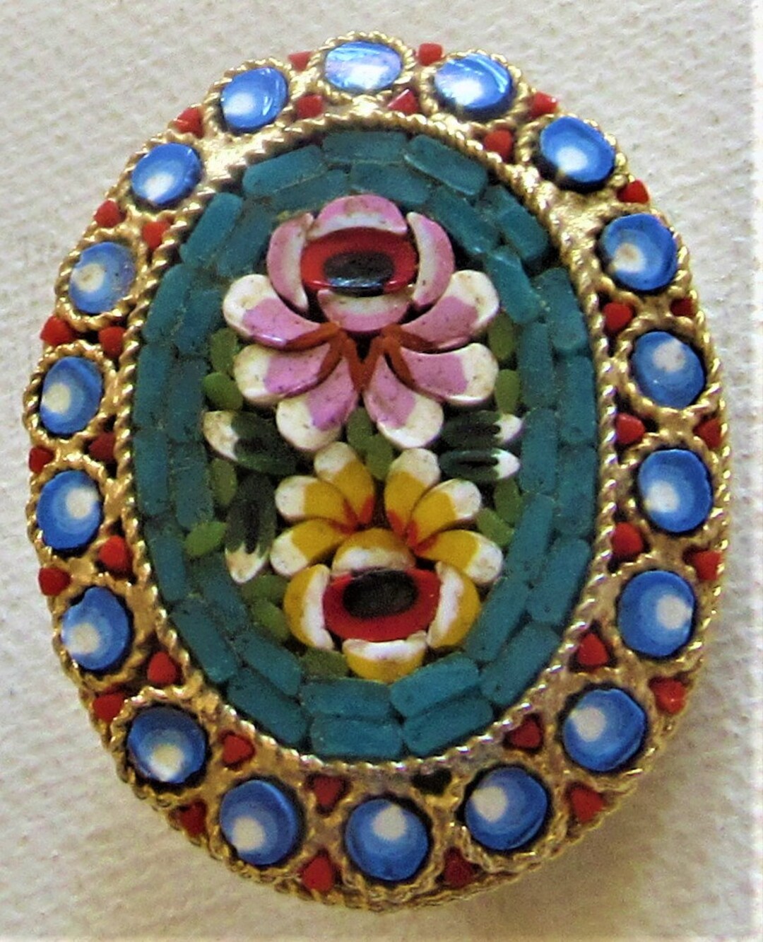 Broche vintage en forme de coeur en micro-mosaïque (Gebraucht) in