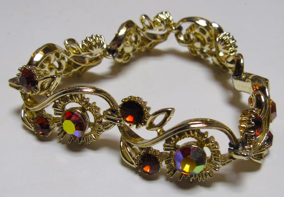 Coro AB Rhinestone Bracelet - Light Peacock Blue Auro… - Gem