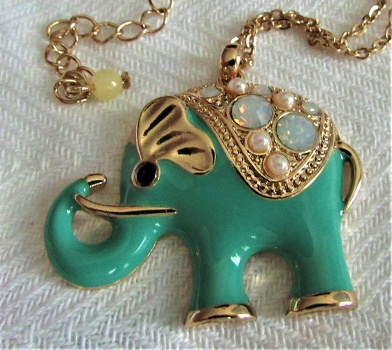 Vintage Moghul Elephant Enamel Necklace Very Long… - image 1