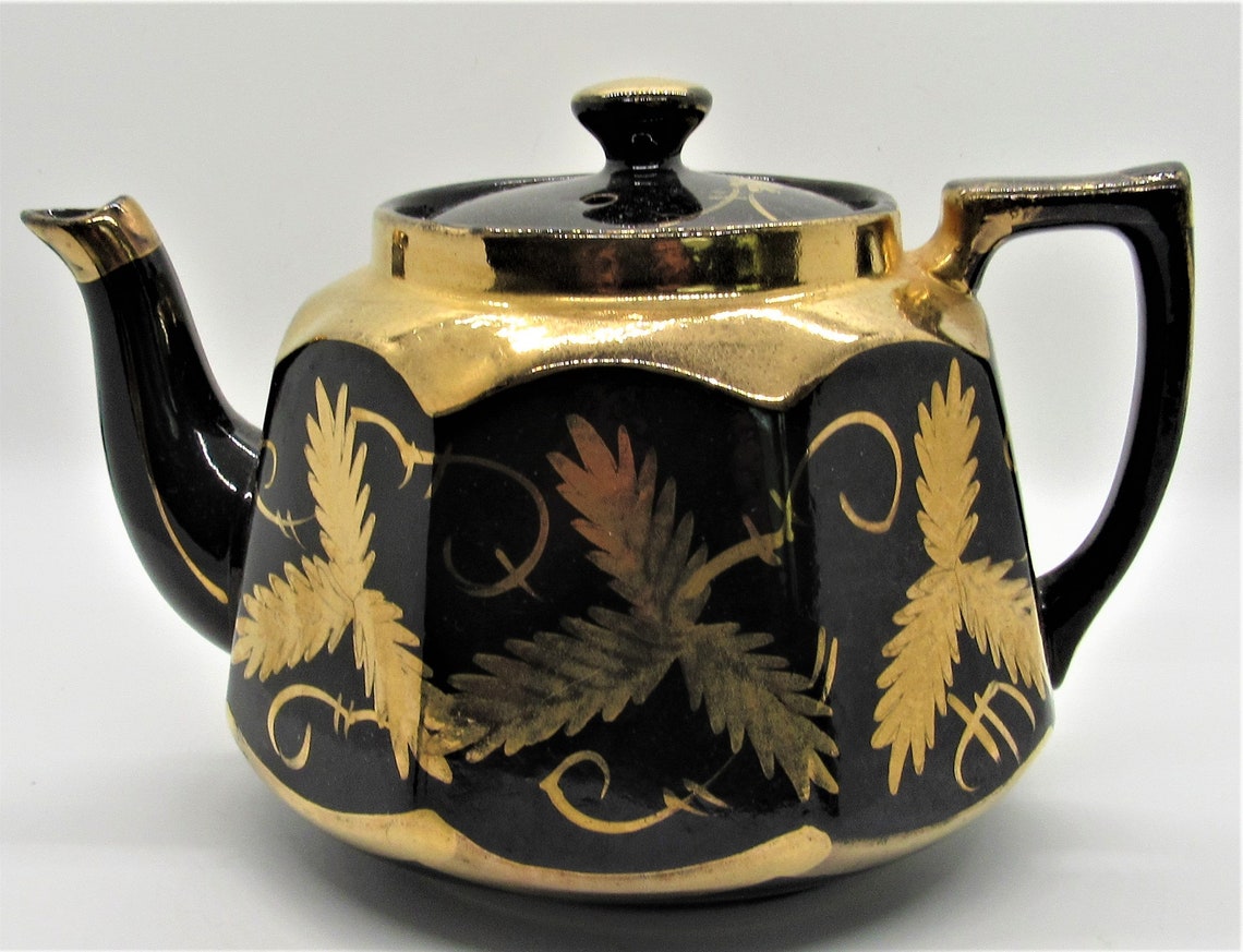 Vintage Art Deco Black Gold Tea Pot Teapot Tea Pot Etsy