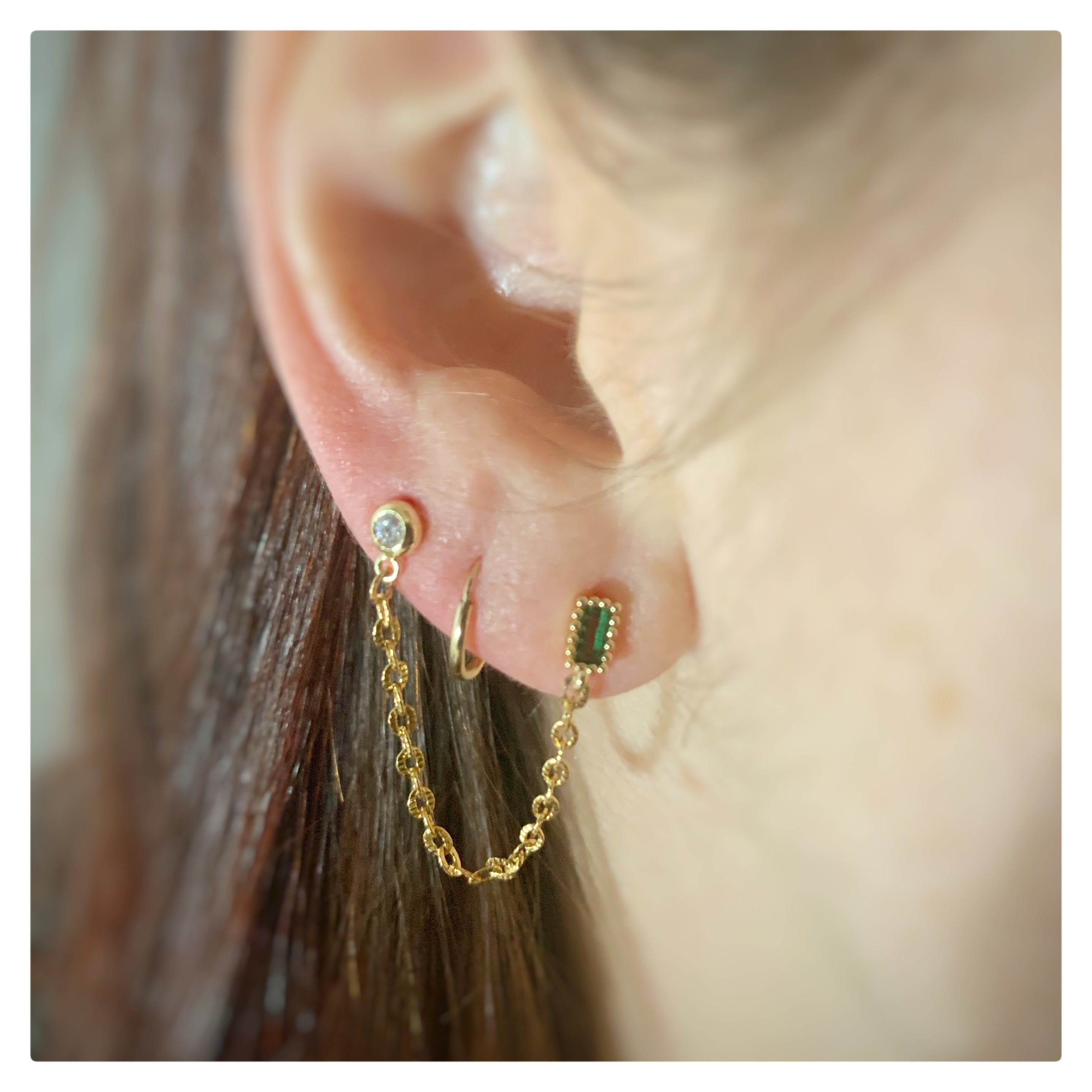 Goldplated double hole earring with very bright double ear Etsy