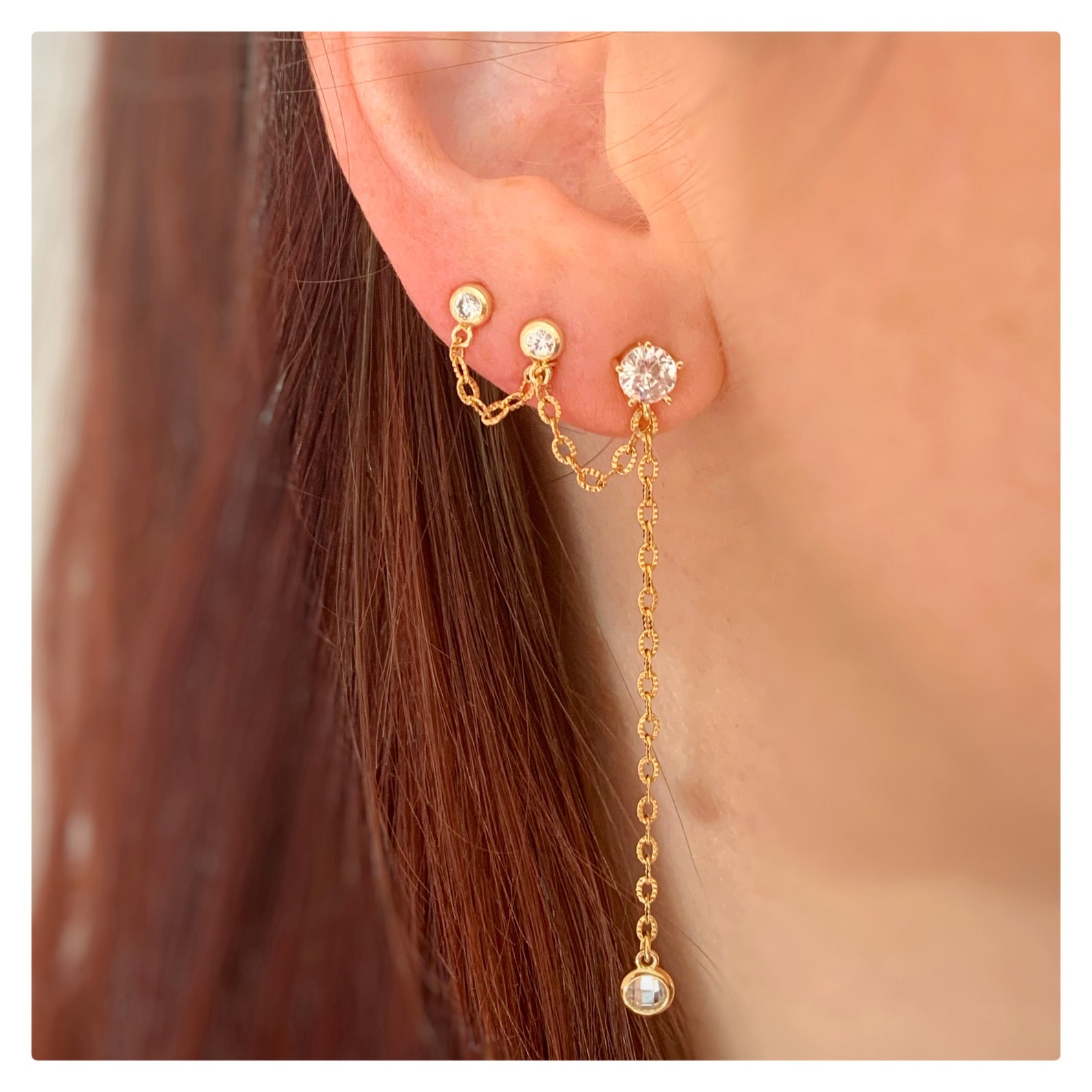 Goldplated double hole earring with very bright double ear Etsy