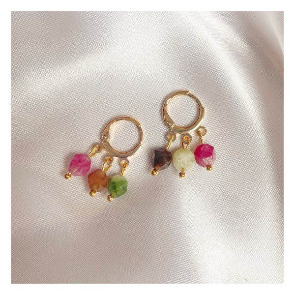 Boucles d'oreilles « Tourmaline » en plaqué or avec pierre de tourmaline multicolore gold licated earrings Orecchini boucles d'oreilles plaqué or ohrringe