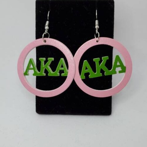 Details about   Alpha Kappa Alpha Sorority wooden style Earrings Set pink and green 