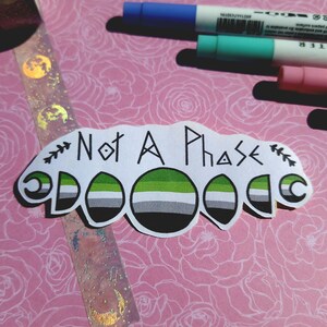 Not A Phase, Aromantic Pride Flag, Cute Pun, Hand Cut Matte Paper Sticker