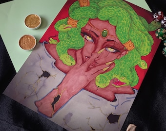 Medusa, monstruo de fantasía de la mitología griega, impresión artística mate A4
