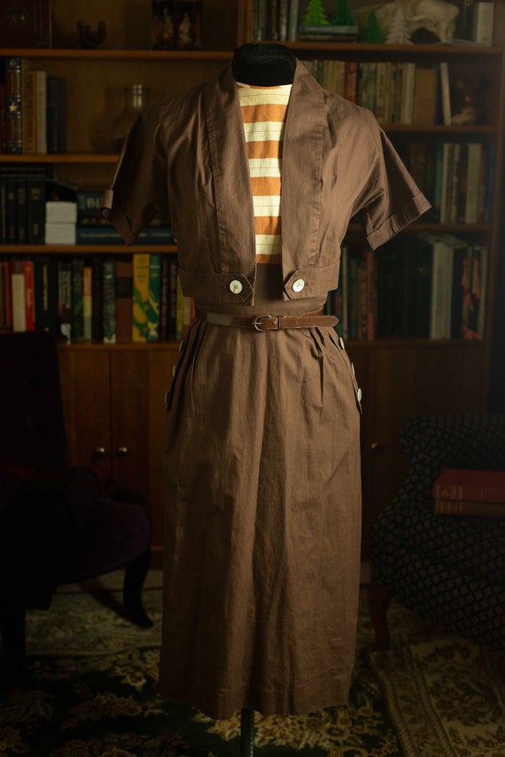 1950s Brown and Orange Minx Modes Day Dress