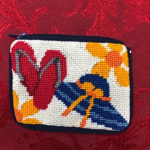 Handmade Beach Scene Needlepoint Coin Case