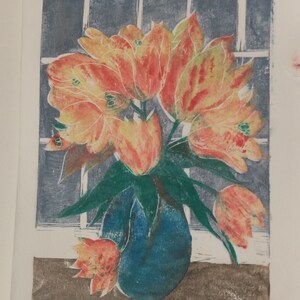 Tulpen. Handbedruckt linolschnitt. 15x20cm