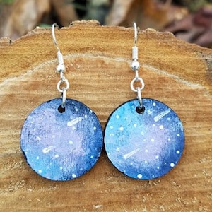 Handpainted Galaxy Print Wooden Earrings