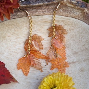 Orange Fall Leaf Dangle Earrings Silver or Gold