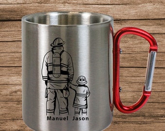 Stainless steel cup with carabiner handle fire brigade