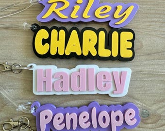 Personalized Name Keychain, Custom 3D Printed Plastic Tag, Kids Name, Name Tag, Backpack Accessory