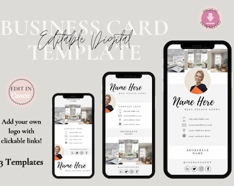 Editable Digital Business Card Template, Modern Real Estate, Canva Design (Digital Download)