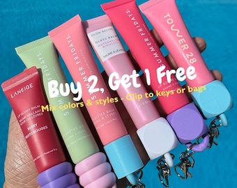 Lip Balm Keychain Holder, Twist On Cap for Chapstick, Clip On Lip Balm Case, Fits Summer Fridays, Laneige, Tower 28, Party Favor, Gift