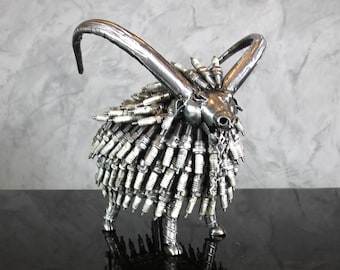 Horned Goat From Recycled Scrap Metal Art Sculpture