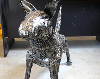 Bull Terrier 33" Recycled Scrap Metal Art