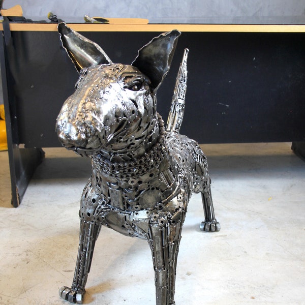Bull Terrier 33" Recycled Scrap Metal Art