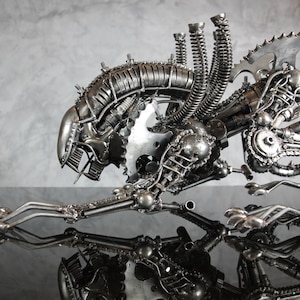 Alien Warrior Crawling Recycled Scrap Metal Art Sculpture
