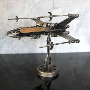 X-wing 11&quot; Starfighter Inspired Robot Recycled Scrap Metal Art Sculpture
