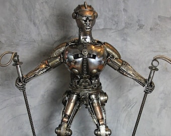 Skiing Man Sculpture Metal Art