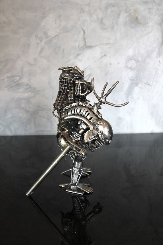 Scrap Metal Alien Hunter Sculpture, Welded Galactic Predator