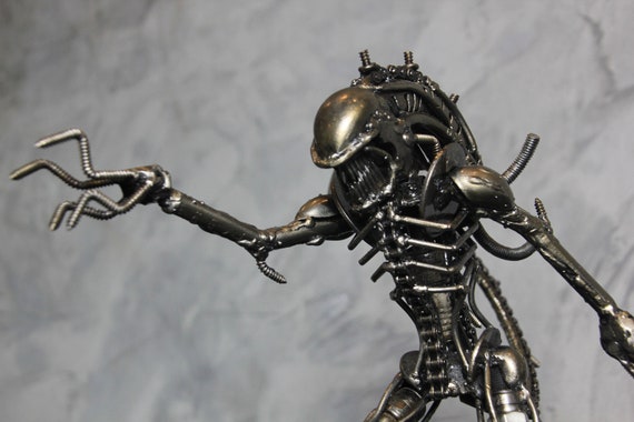 Handcrafted Metal Sci Fi Xenon Creature Figure, Industrial Welded
