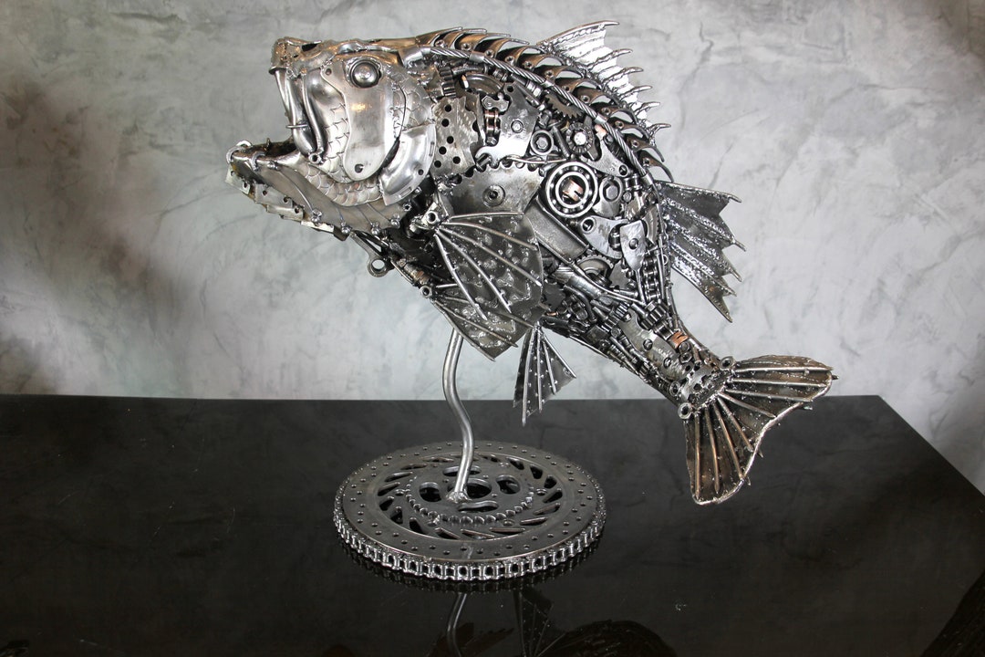 Bass Fish 24 Recycled Scrap Metal Art Sculpture -  UK
