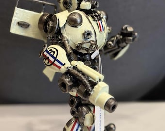 Handcrafted Metal Classic Car Cyborg Statue, Industrial Welded Sci-fi Bug Robot Figure, Upcycled Retro Transforming Robot Art