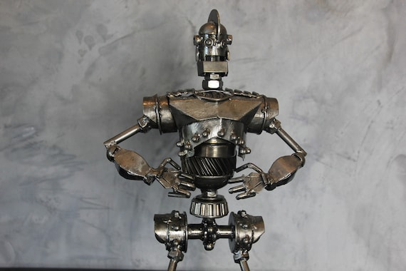 手作りの金属製フレンドリー巨大ロボット像、工業用溶接レトロメカ 