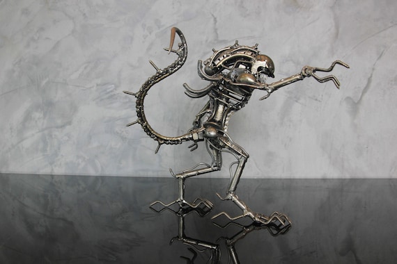 Handcrafted Metal Sci Fi Xenon Creature Figure, Industrial Welded