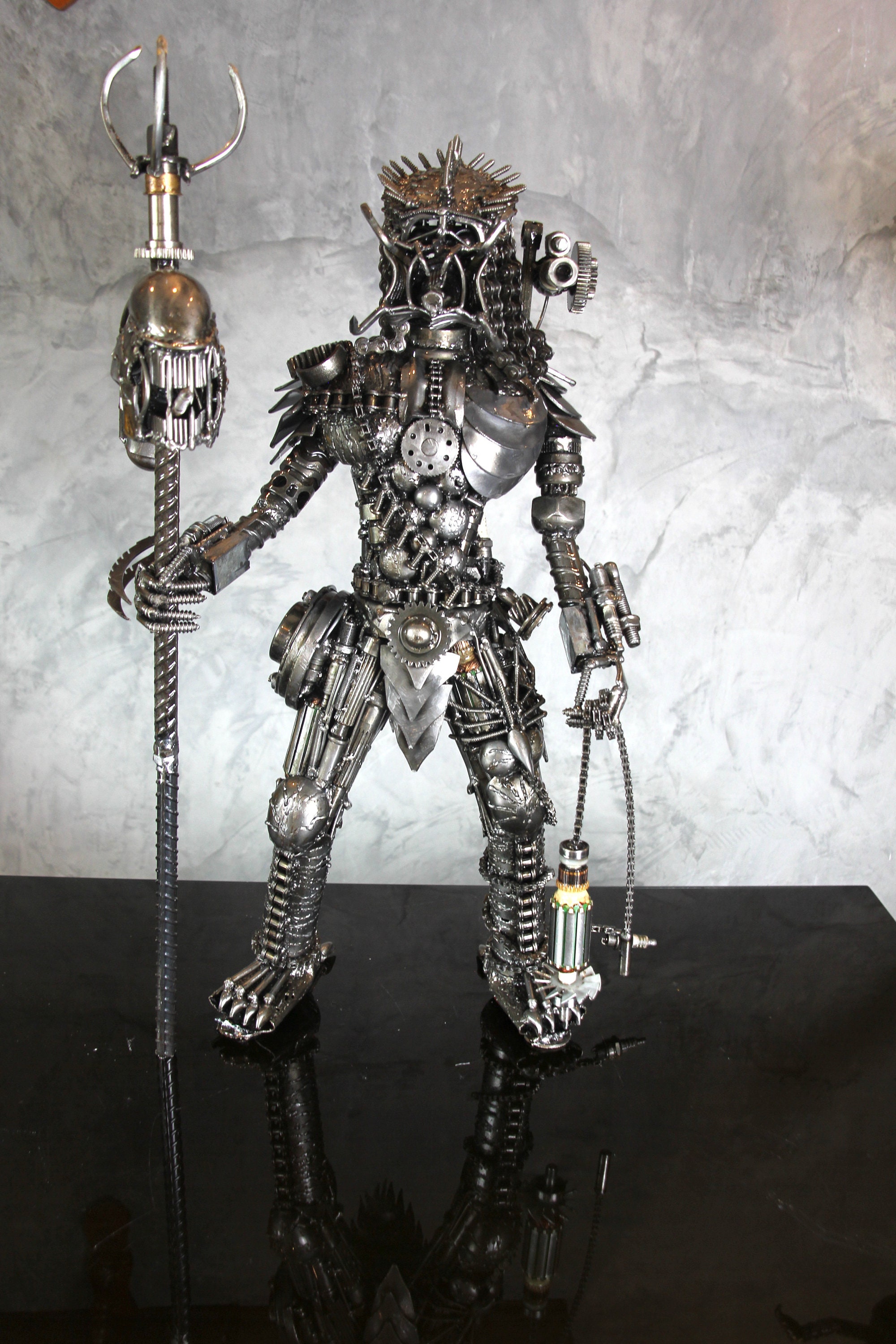 Handcrafted Metal Alien Predator Style Figure, Industrial Welded