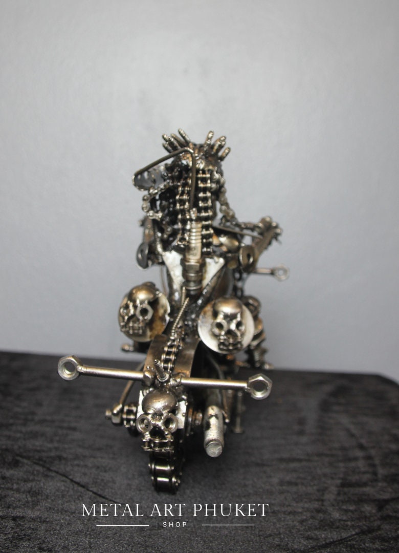 Predator Riding Motorcycle Scrap Metal Sculpture Art - Etsy