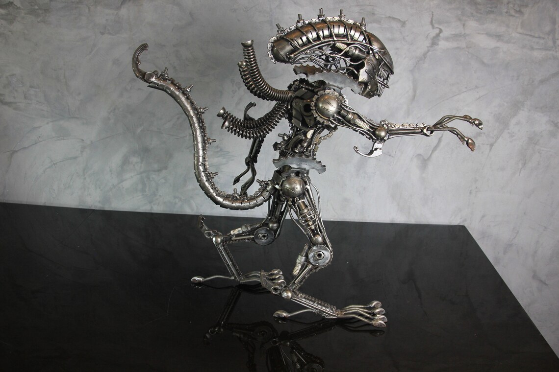 Handcrafted Metal Alien Xenomorph Style Figure, Industrial Welded ...