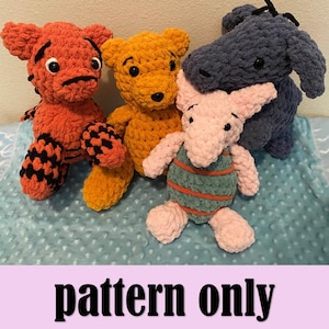 Patrón de peluches clásicos de ganchillo de Winnie, Piglet, Tigger y Eeyore