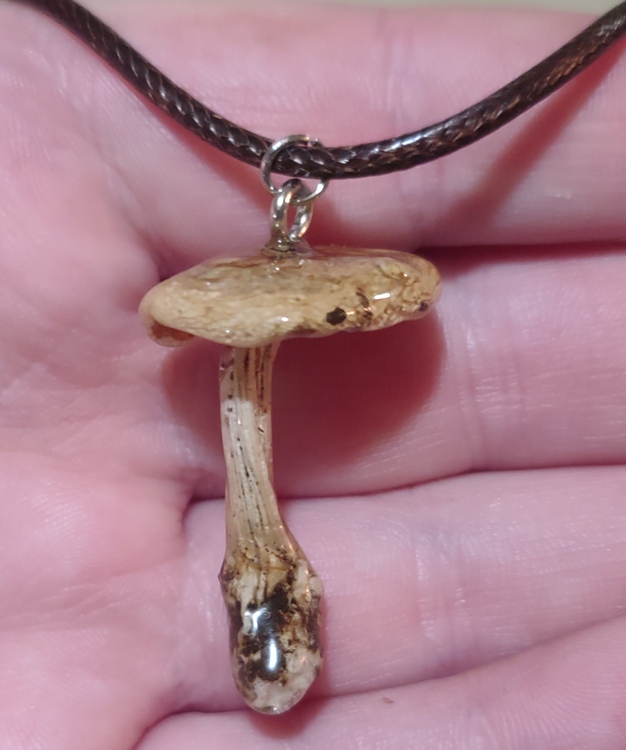 Real Mushroom Necklace Amanita mushrooms Brown Leather Cord Etsy