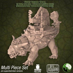 Könnte beinhalten: Ein mehrteiliges Resin-Modellkit eines riesigen Echsenpanzers. Der Panzer besteht aus mehreren Teilen und ist für den 3D-Druck vorab unterstützt. Der Panzer ist 103 mm lang und 75 mm hoch oder 138 mm lang und 108 mm hoch.