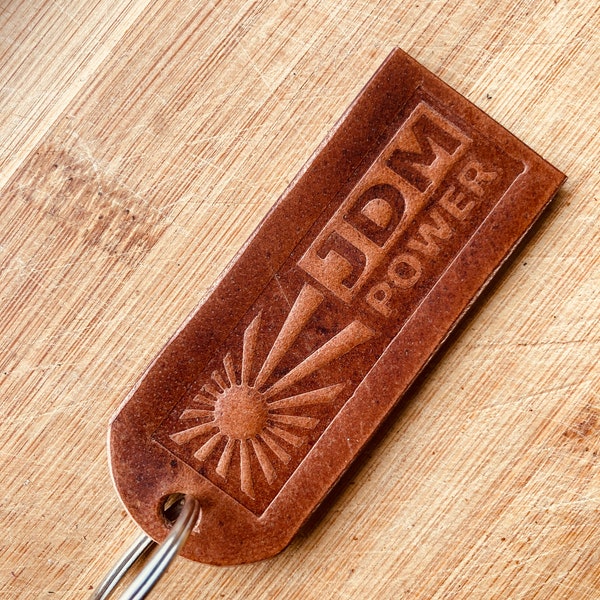 Handmade leather key ring - JDM Power Rising Sun Honda Subaru Toyota Nissan Mitsubishi Mazda