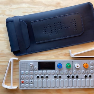 Teenage Engineering OP-1 Leather Case Navy Blue + Non-Slip Tilt Stands + Stubby Control Knobs Set