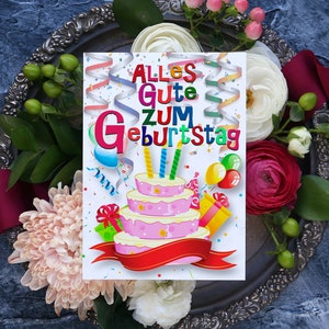 Joyeux Anniversaire En Allemand Carte Danniversaire Etsy