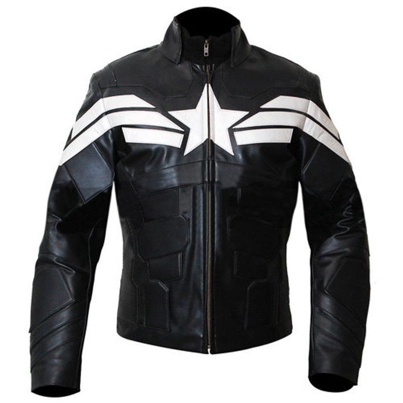 Generic Custom Made Captain America Costume for Men, The Winter Soldier Stylish Black Costume, Mens Leather Jacket 