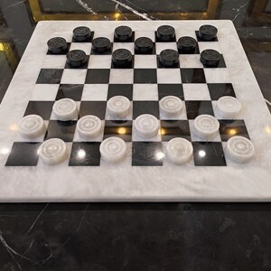 Handmade Marble draughts checkers Set Indoor Adult Checker Game Marble Chess Board Handcraft 15" x 15" Premium Top Quality Draughts Board