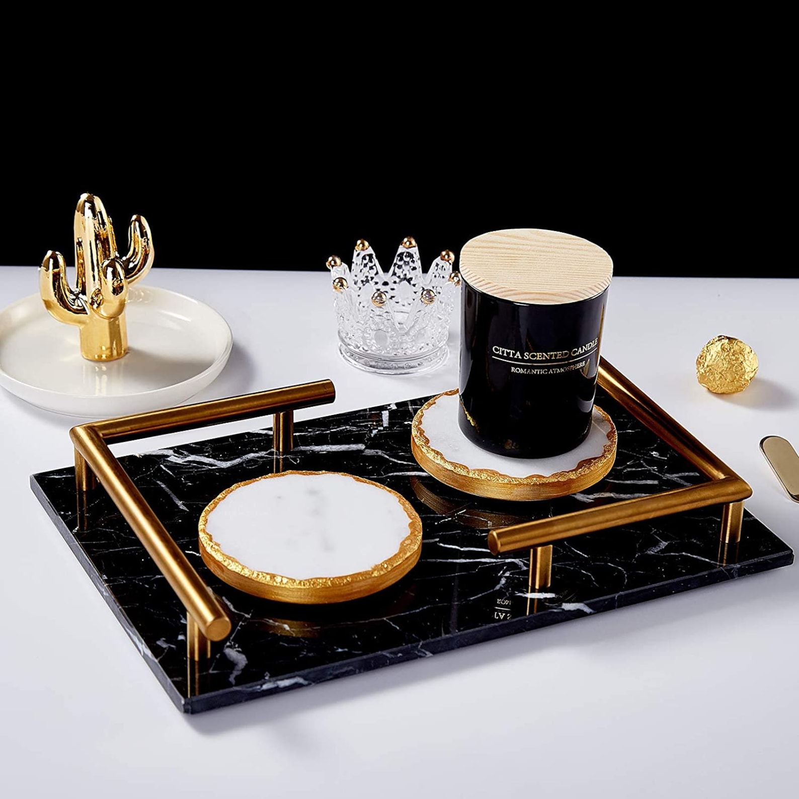 Black Marble Tray for Vanity with Gold Handles Marble jewelry Etsy
