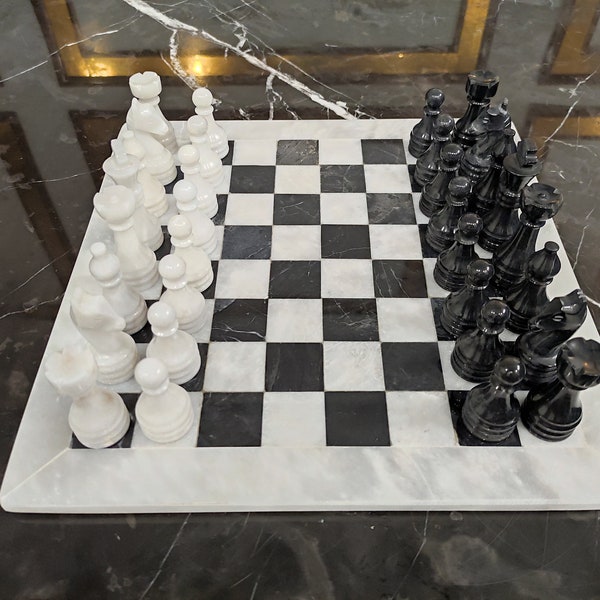 Handmade Marble Chess Set Indoor Adult Chess Game Marble Chess Board Handcraft 16" x 16" And 12" x 12"Premium Top Quality Chess Board