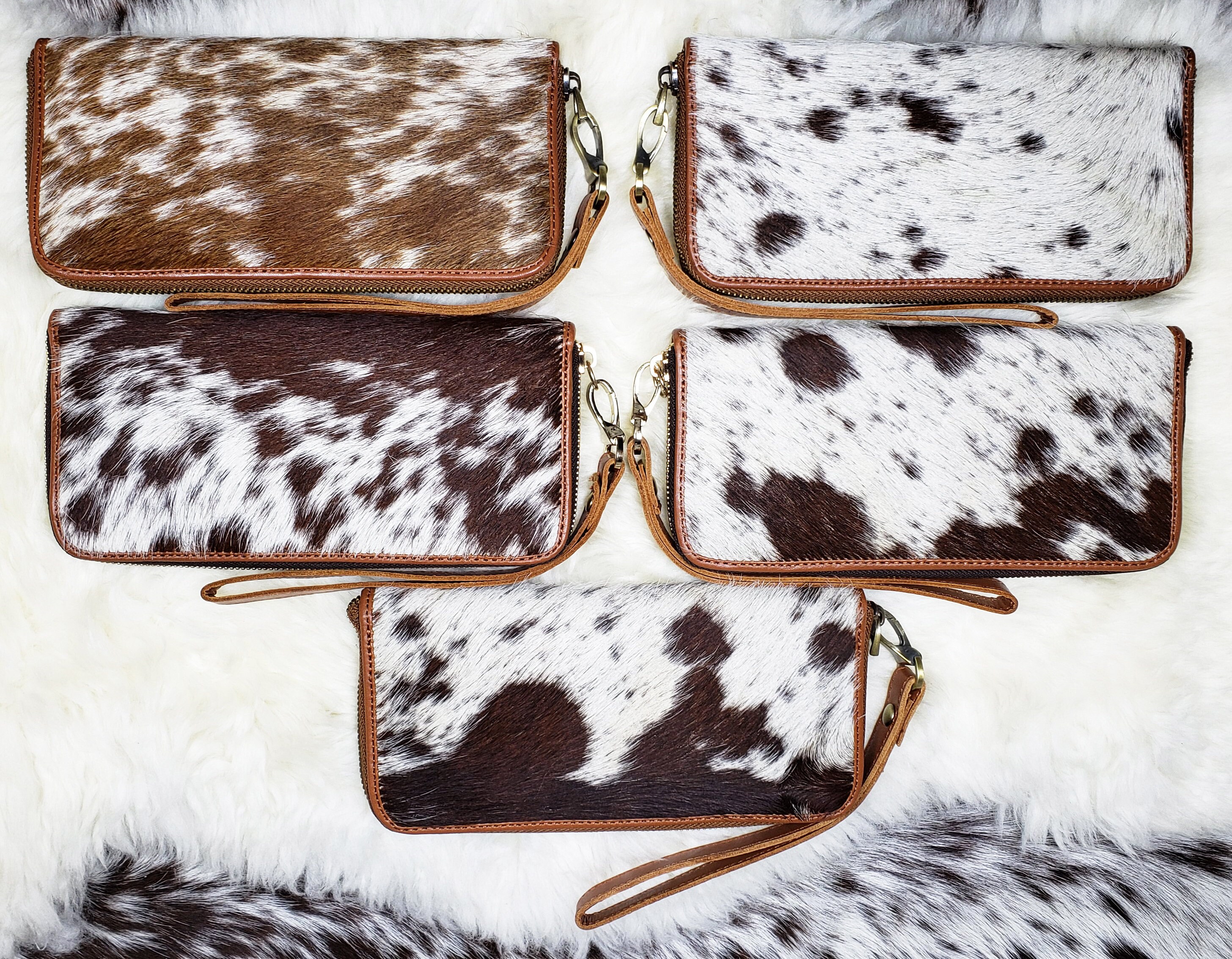 Real Cowhide Clutch Genuine Leather Handmade Wristlet and Etsy