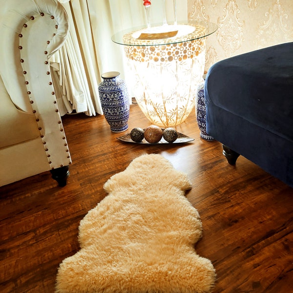 Baby Sheepskin Rug Small Sheep Fur Rug Champagne 2.5 ft X 1.5 ft Eco Friendly Wool Lambskin Rug Natural Sheep Skin Rug Mat Christmas Decor