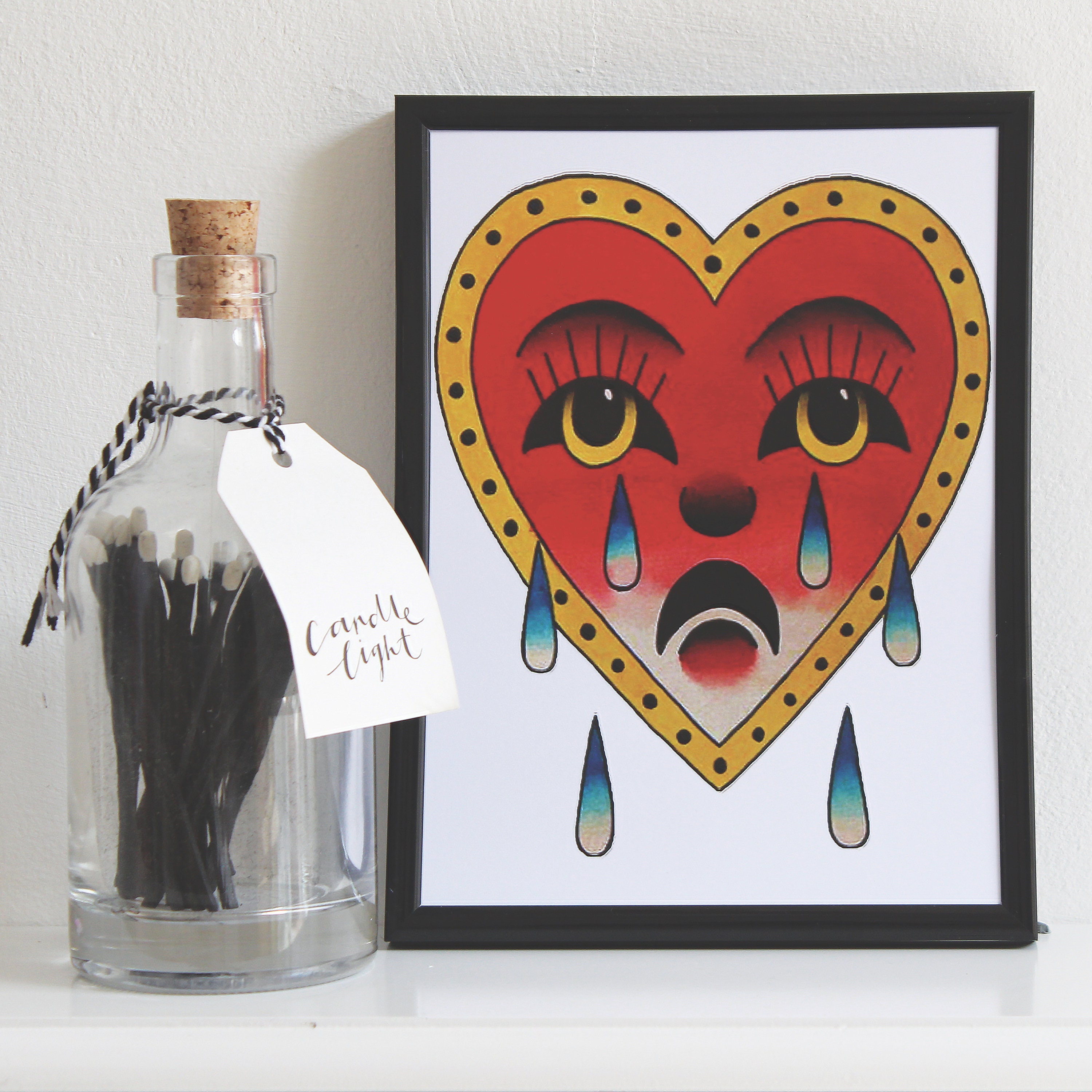 Crying Heart Tattoo Art Print Etsy