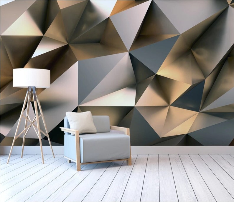 Abstract wall art 3d wallpaper gold mural triangles 3d 3d Etsy