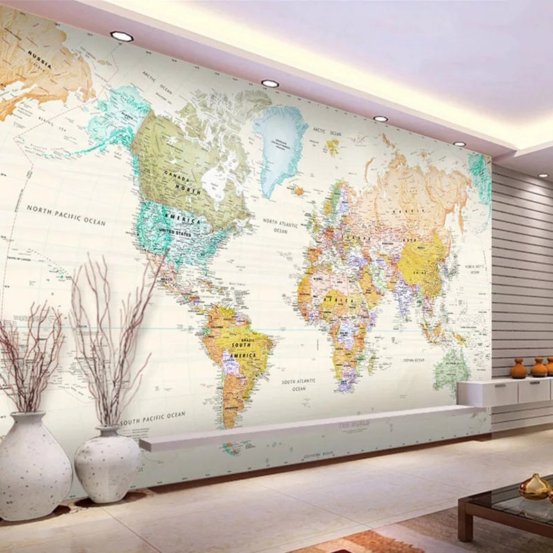 3d Wallpaper World Map Kids Bedroom Children Wall Art Wallpaper Watercolor 3d Canvas Print Mural Watercolour Kid Child Mural Art